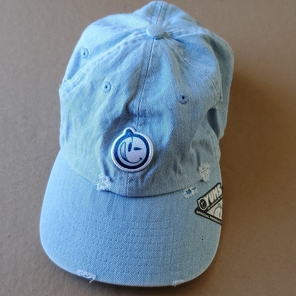 YUMS distressed lt blue denim baseball hat  Adjustable